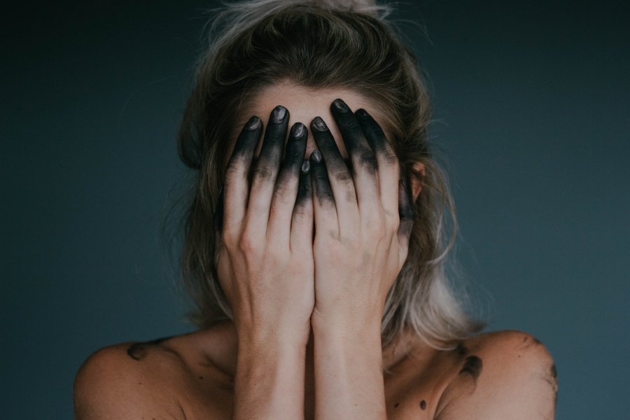 depressive girl with burnout hands